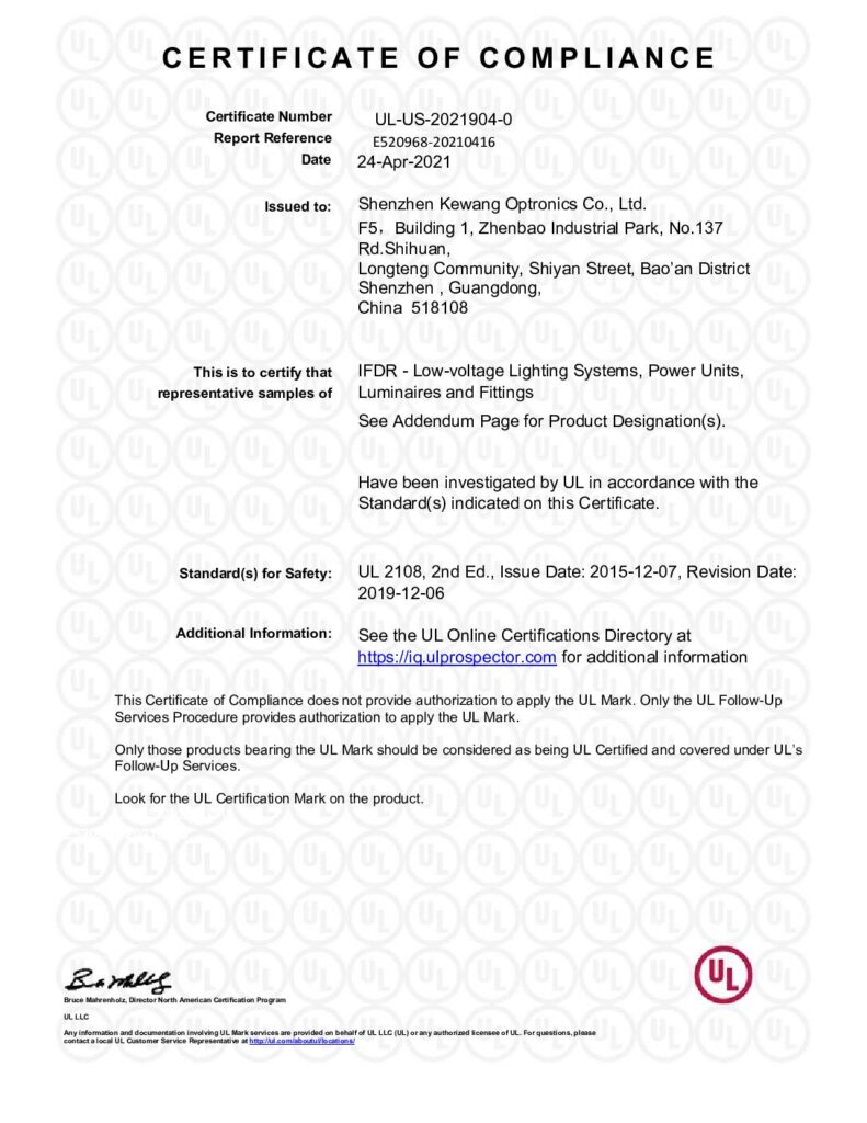 UL certificate document preview
