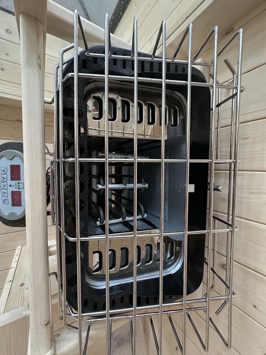 Commercial sauna heater guard detail for handover checklist review