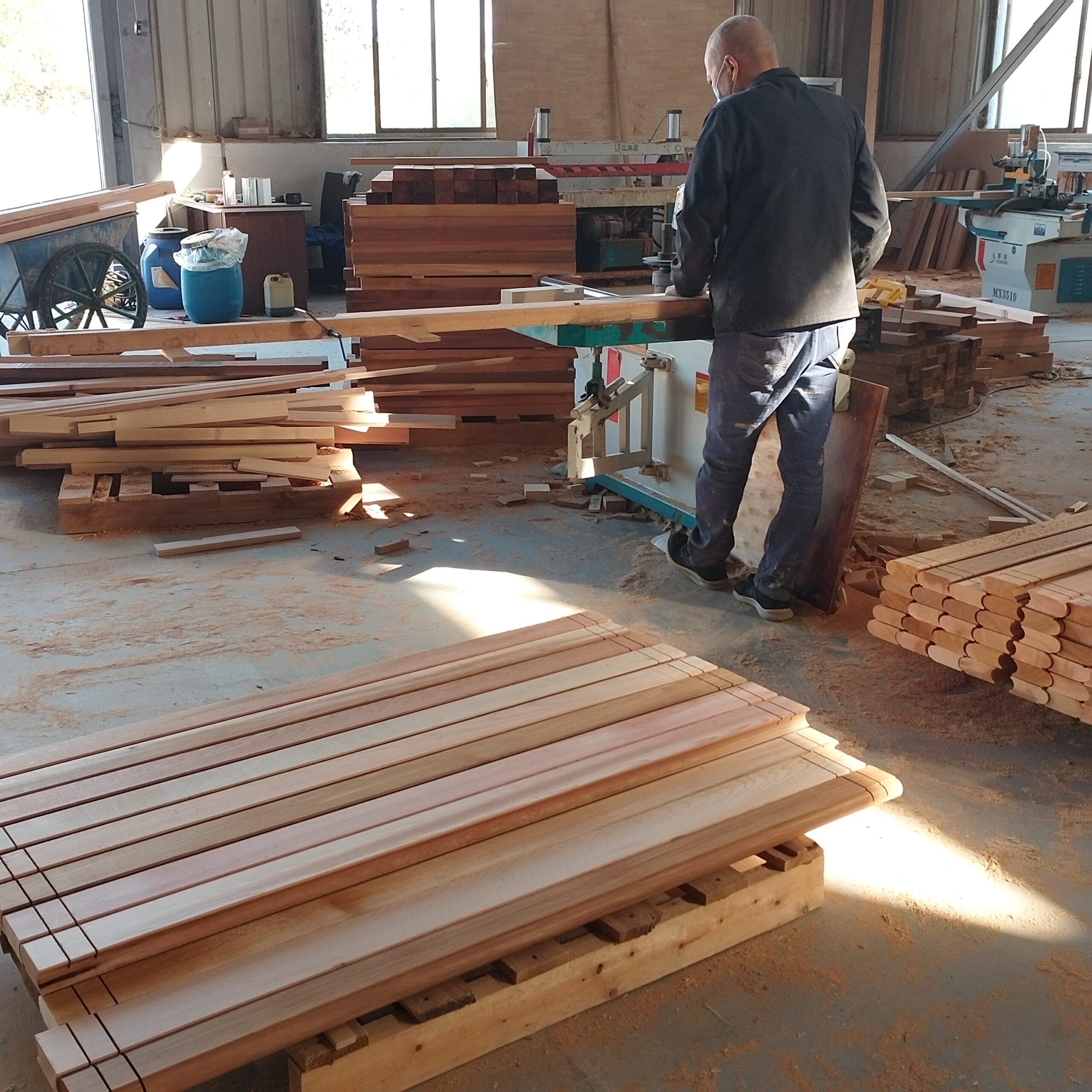 Outdoor sauna cabin assembly at CSauna factory