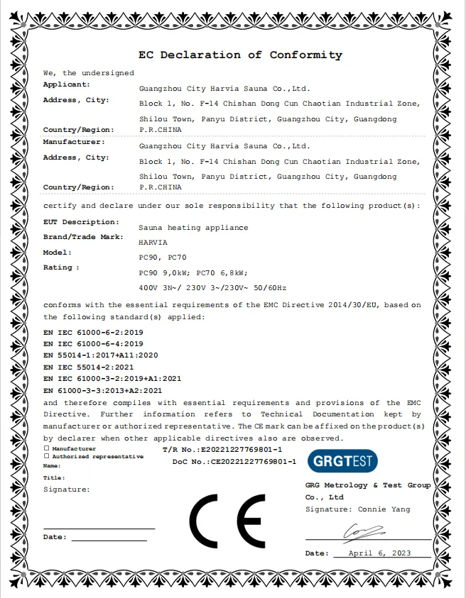 CE Compliance Certificate