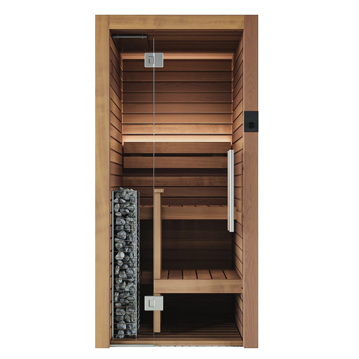 Narrow Indoor Sauna Cabin with Tower Stone Heater and Tiered Seats CSA-560 product image