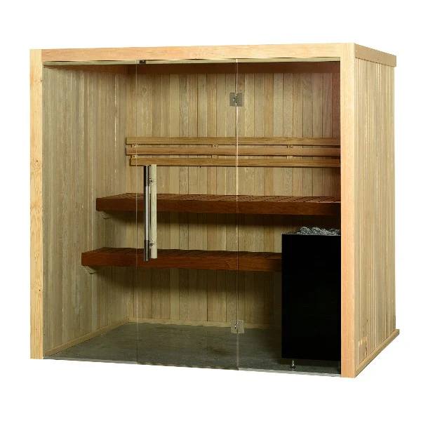 Full-Glass Indoor Sauna Room with Two-Level Dark Bench CSA-339 product image