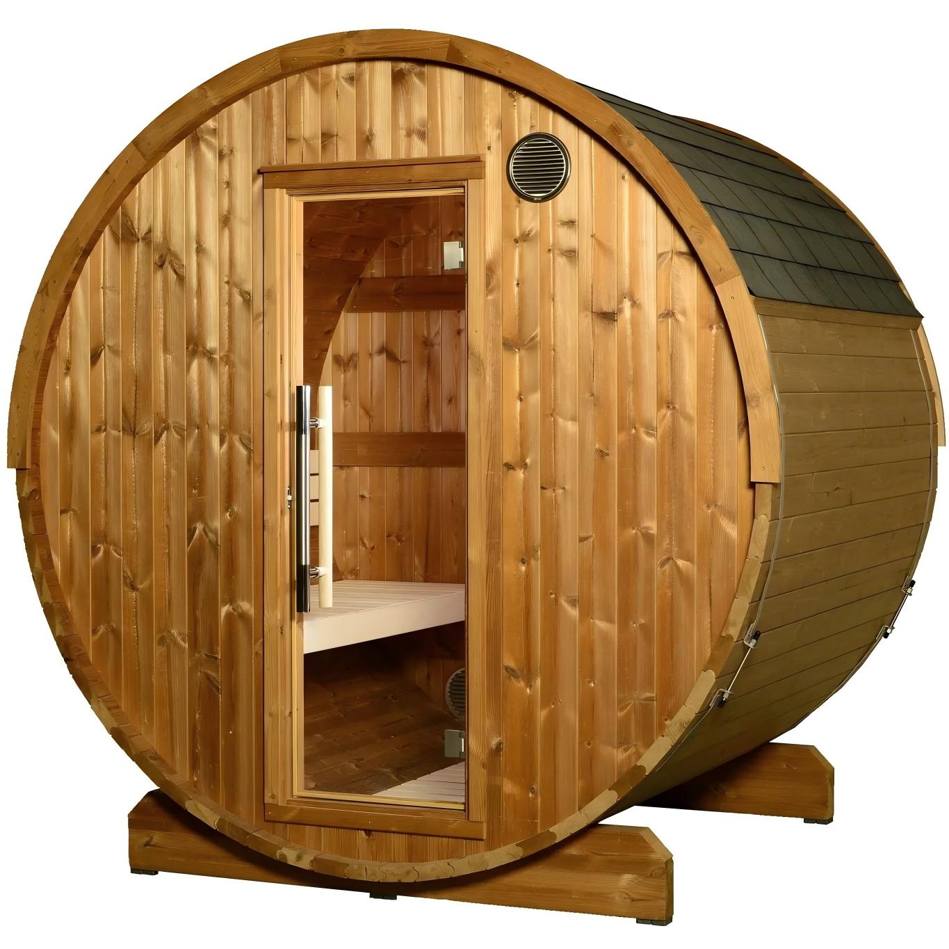 4-6 Person Outdoor Barrel Sauna with Wood Stove and Roof product image