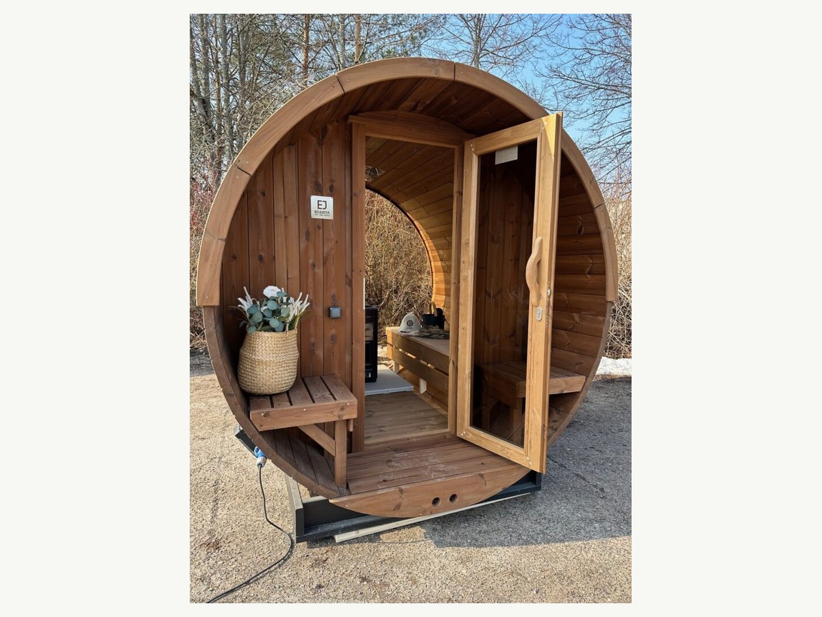 Charcoal Grey Barrel Sauna with Open Porch | CSA-54 product photo