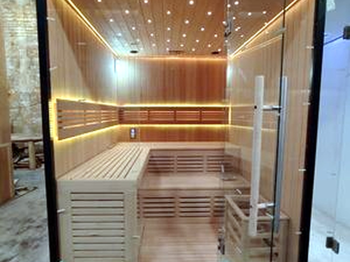 CSauna CSA-38 indoor glass sauna cabin with heater and bench layout for B2B review