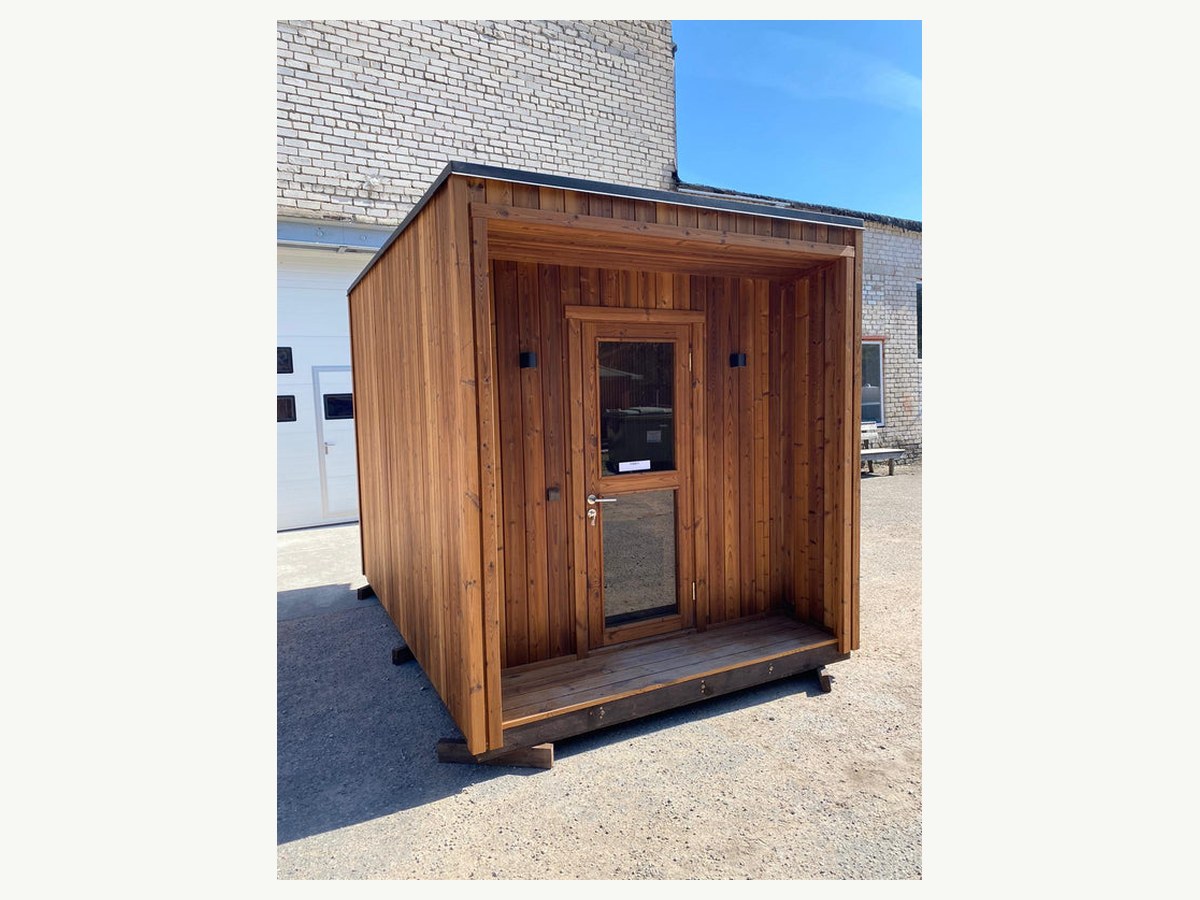 CSauna Modern Cube Outdoor Sauna Cabin with Open Porch, 4-6 Person Natural Wood Sauna Room with Glass Door & Built-In Benches product image