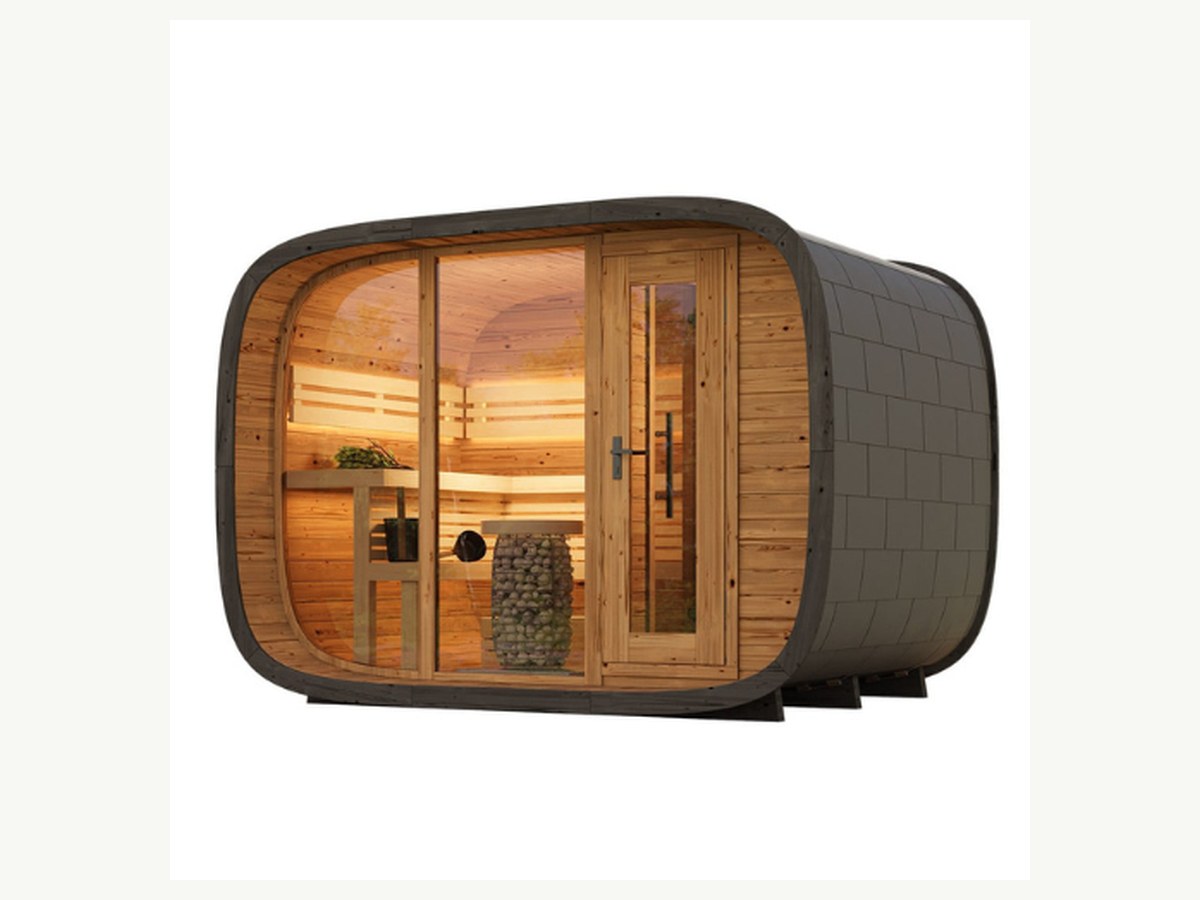 CSauna Modern Rounded Rectangle Red Cedar Outdoor Barrel Sauna Front Combined Glass Wood Door Shingle Side Panel 4-Person Dry Steam product image