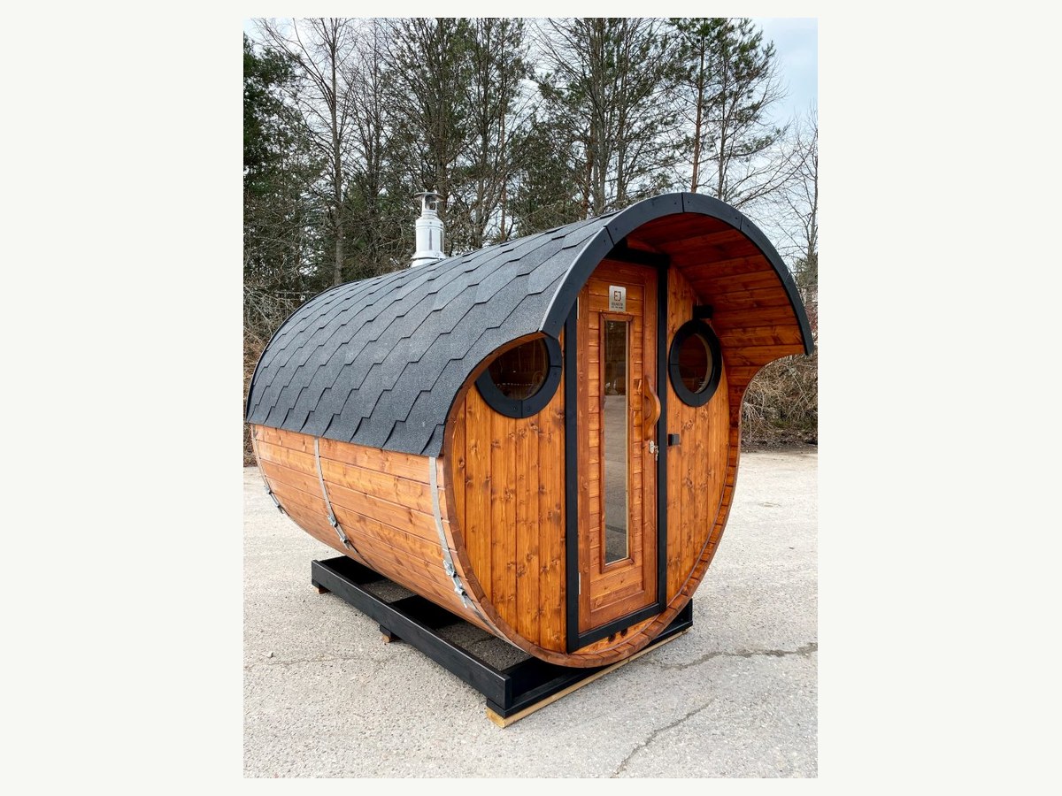 CSauna Nordic-Style Outdoor Barrel Sauna, Cedar Wood Sauna Cabin with Built-In Wood Stove & Round Window product image