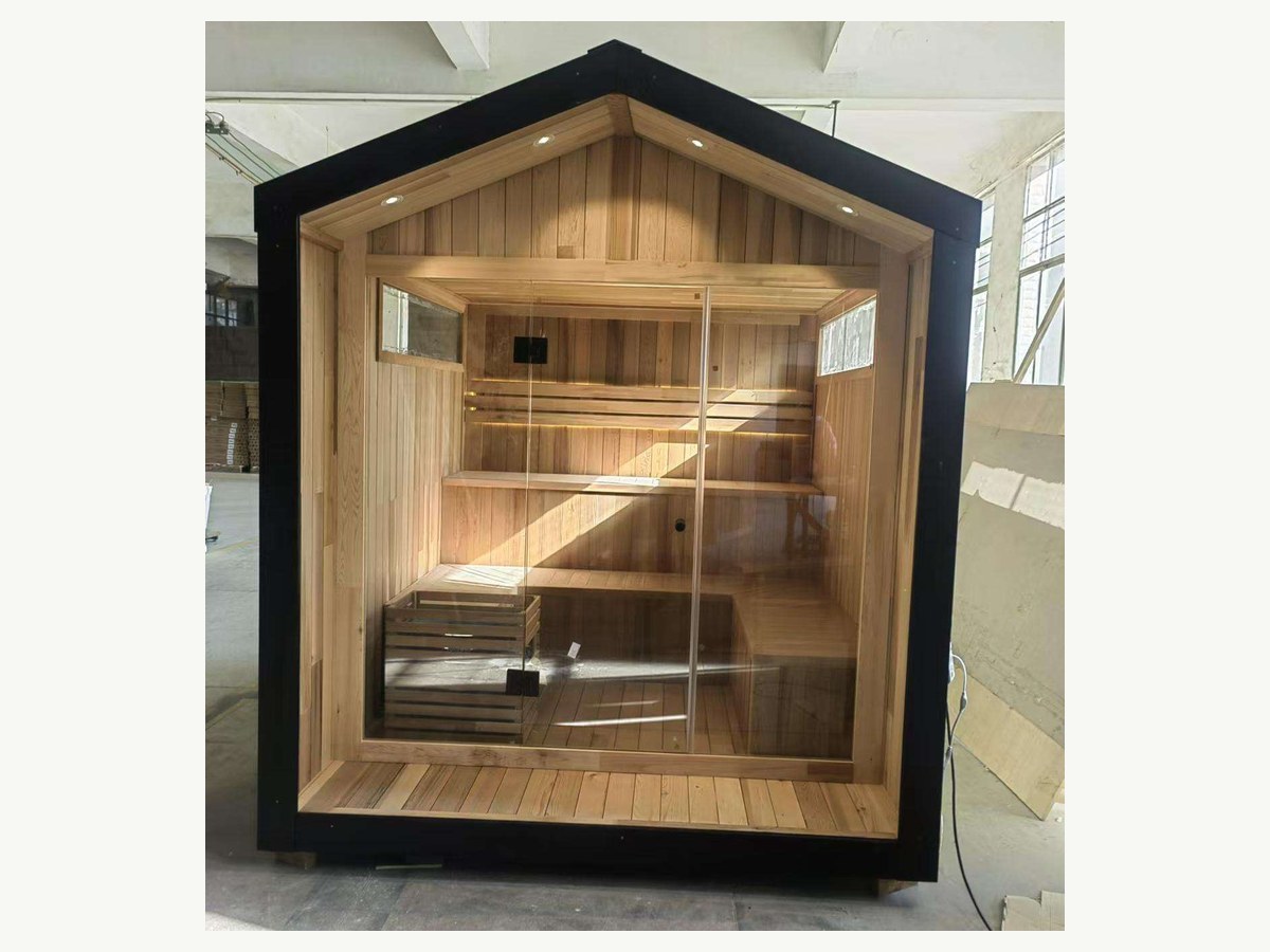 CSauna Outdoor Prefab Wood Sauna Cabin With Gable Frame, Front Glass Partition, Side Windows & Inner Tiered Sitting Benches product image