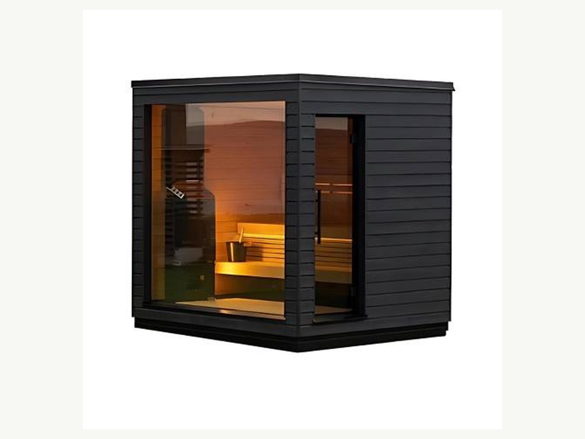 CSauna Outdoor Prefab Wooden Sauna Cabin With Corner View Glass, Side Hinged Door & Built-in Tiered Benches For Home Backyard Spa Use product image