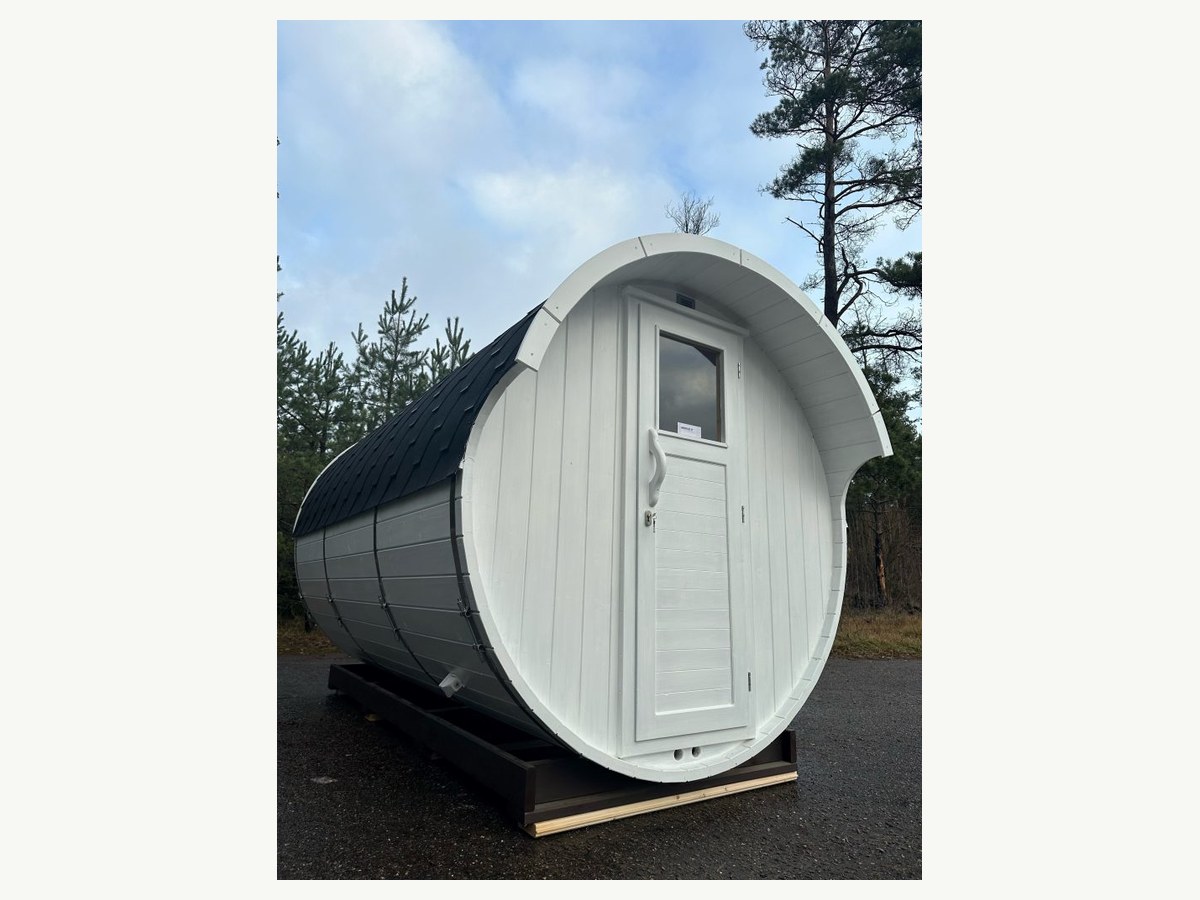 White Painted Barrel Sauna, 4-6 Person Outdoor | CSA-56 product photo