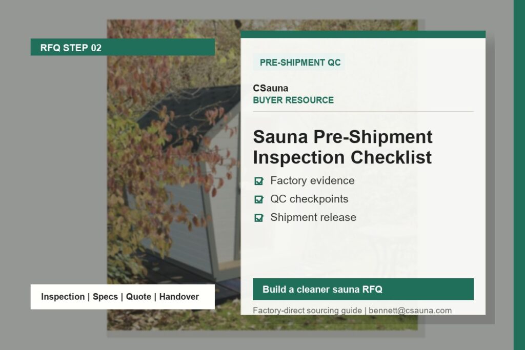 CSauna buyer resource cover for Sauna Pre-Shipment Inspection Checklist with sauna RFQ and inspection planning cues