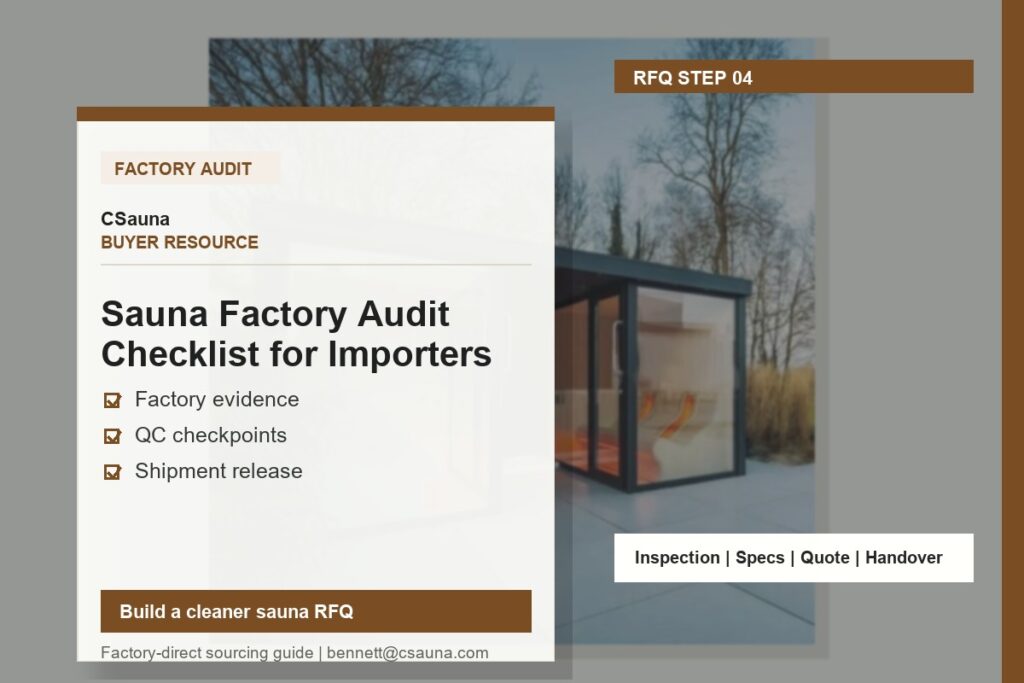 CSauna buyer resource cover for Sauna Factory Audit Checklist for Importers with sauna RFQ and inspection planning cues