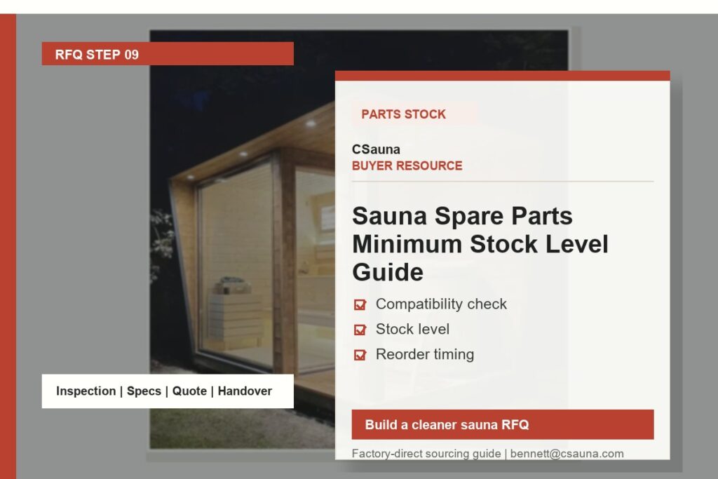 CSauna buyer resource cover for Sauna Spare Parts Minimum Stock Level Guide with sauna RFQ and inspection planning cues
