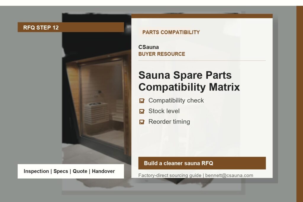 CSauna buyer resource cover for Sauna Spare Parts Compatibility Matrix with sauna RFQ and inspection planning cues