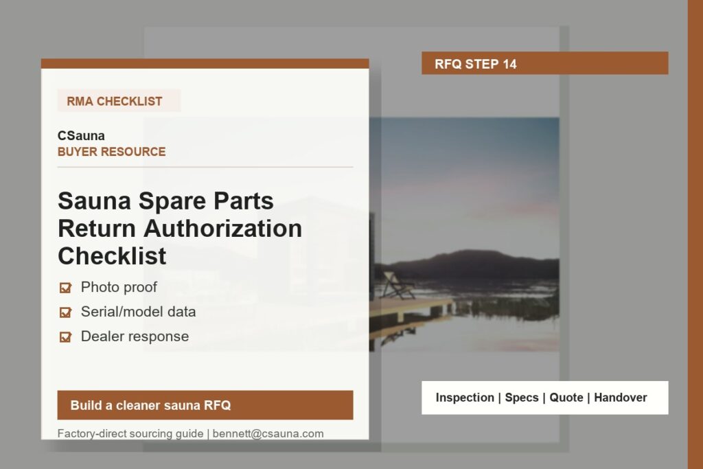 CSauna buyer resource cover for Sauna Spare Parts Return Authorization Checklist with sauna RFQ and inspection planning cues