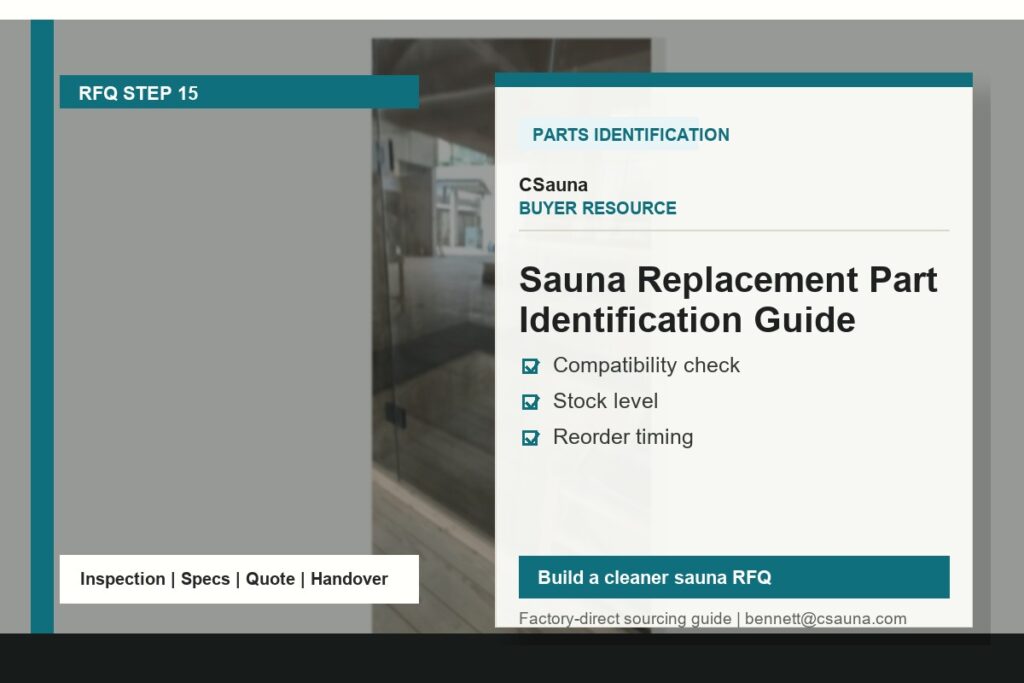 CSauna buyer resource cover for Sauna Replacement Part Identification Guide with sauna RFQ and inspection planning cues