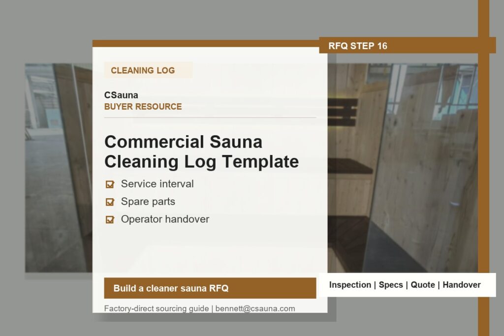 CSauna buyer resource cover for Commercial Sauna Cleaning Log Template with sauna RFQ and inspection planning cues