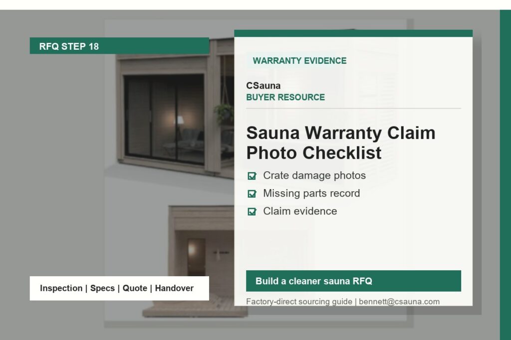 CSauna buyer resource cover for Sauna Warranty Claim Photo Checklist with sauna RFQ and inspection planning cues