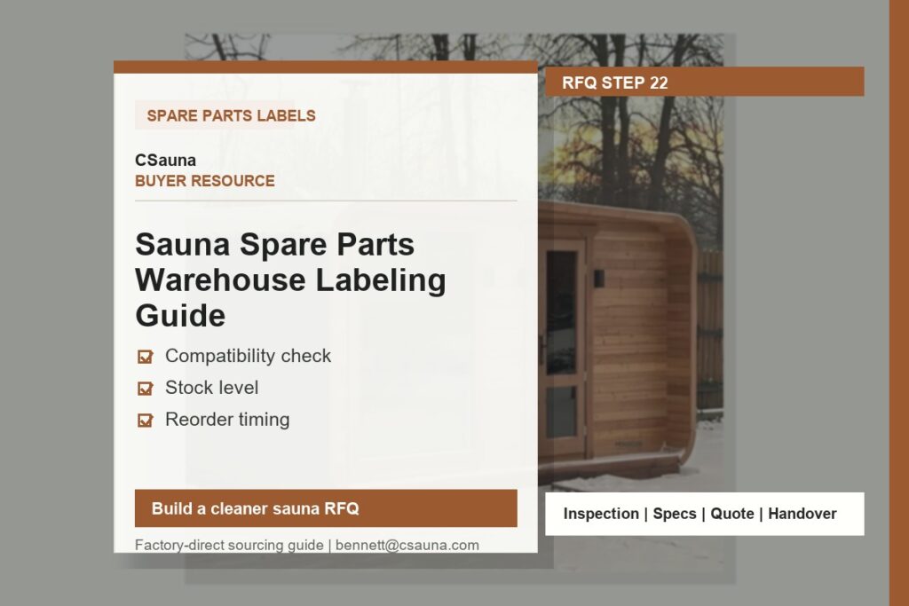 CSauna buyer resource cover for Sauna Spare Parts Warehouse Labeling Guide with sauna RFQ and inspection planning cues