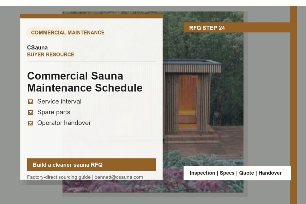 CSauna buyer resource cover for Commercial Sauna Maintenance Schedule with sauna RFQ and inspection planning cues