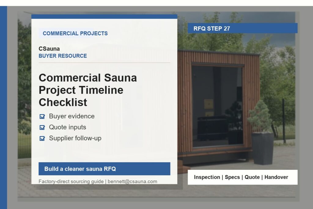 CSauna buyer resource cover for Commercial Sauna Project Timeline Checklist with sauna RFQ and inspection planning cues