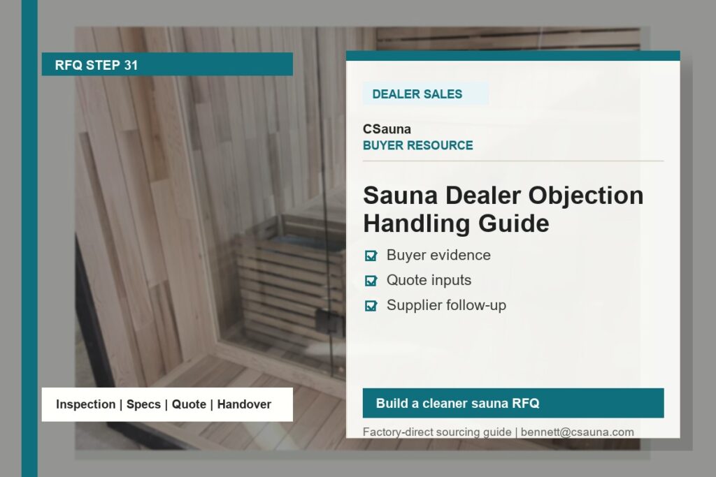 CSauna buyer resource cover for Sauna Dealer Objection Handling Guide with sauna RFQ and inspection planning cues