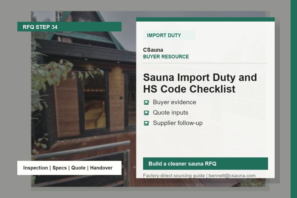 CSauna buyer resource cover for Sauna Import Duty and HS Code Checklist with sauna RFQ and inspection planning cues