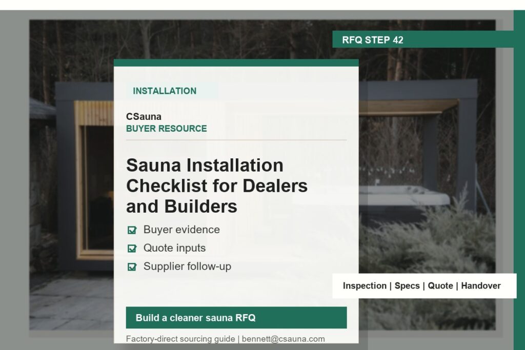 CSauna buyer resource cover for Sauna Installation Checklist for Dealers and Builders with sauna RFQ and inspection planning cues