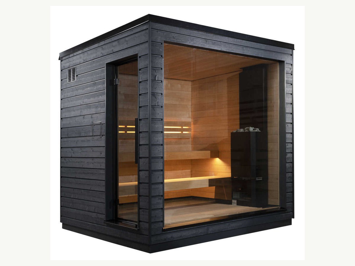 CSauna Black Stained Hemlock Solid Square Sauna Cabin Full Panoramic Front Glass Wall Built-in Wooden Benches Backyard Resort Dry Steam product image