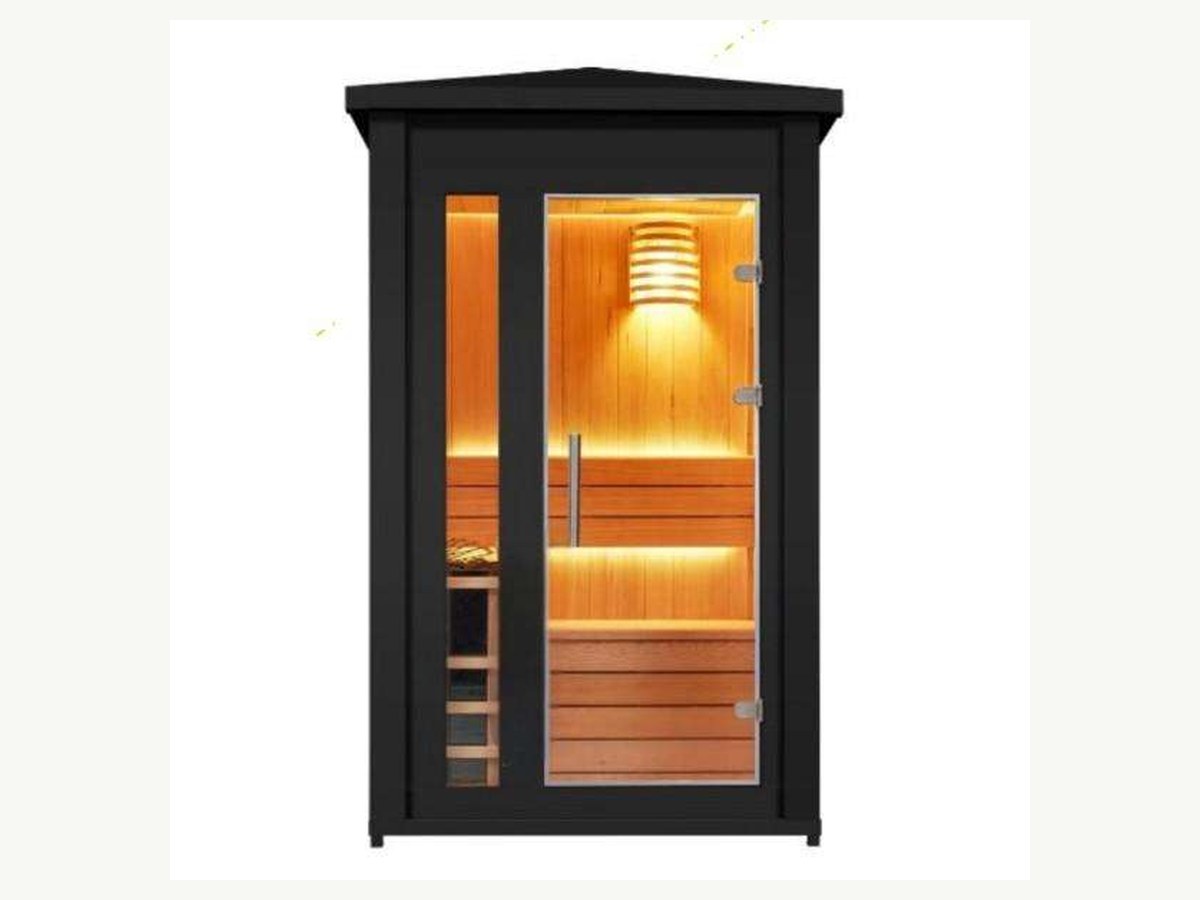 CSauna 2 Person Prefab Wooden Sauna Cabin With Front Glass Door, Built-in Benches And Inner LED Lighting For Indoor Home Spa Use product image