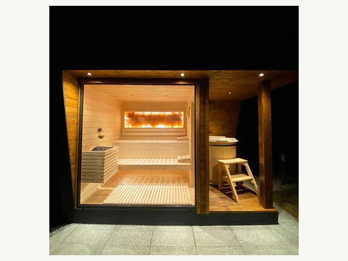 CSauna Outdoor Prefab Wood Sauna Cabin With Front Full Glass, Tiered Benches & Reserved Hot Tub Area for Backyard Home Spa product image