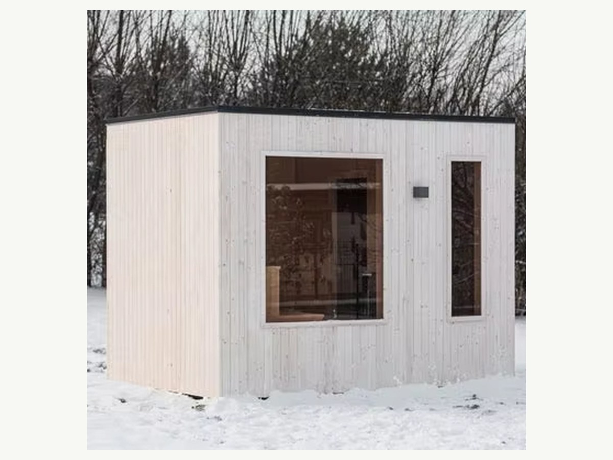 CSauna Modern White Cube Sauna Cabin with Large View Window, 4-6 Person Outdoor Sauna Room with Wood-Burning Stove & Chimney product image