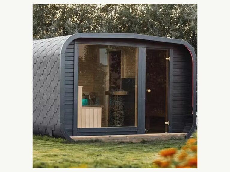 CSauna modern curved outdoor sauna room with large glass front