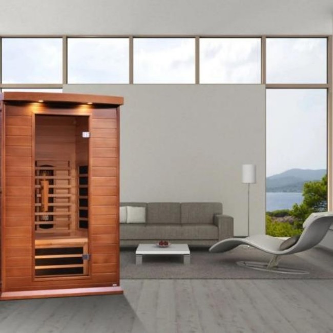 Compact Red Cedar Low EMF Infrared Cabin Sauna for 1-2 Person Use CSA-579 Side profile