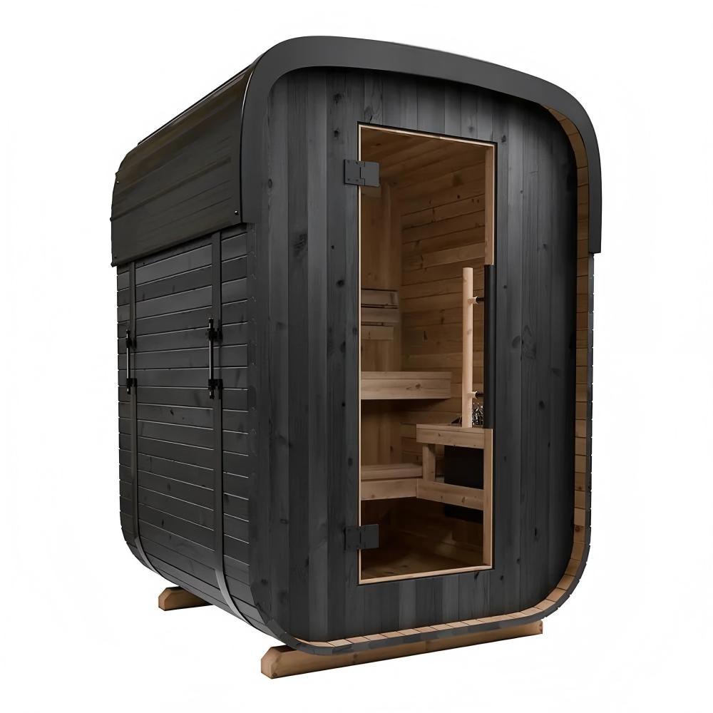 Compact Cedar Barrel Sauna with Glass Front product image