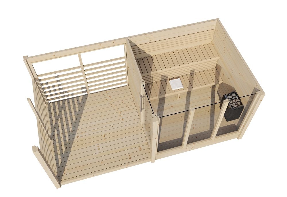 Cabin Sauna with Covered Porch CSA-583 Door and glass