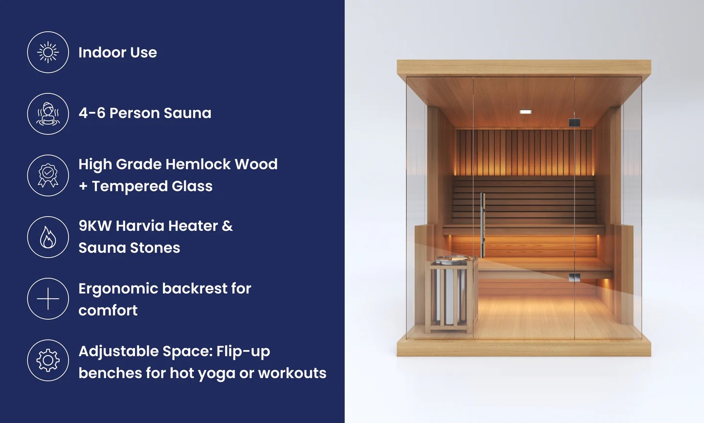 3 Person Seamless Indoor Far Infrared Sauna Room CSA-585 Interior view