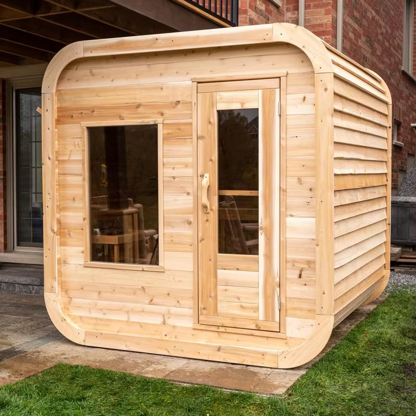 Cedar Outdoor Curved Cabin Sauna with LED Lighting product image
