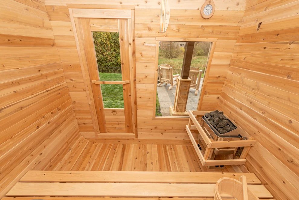 Cedar Outdoor Curved Cabin Sauna with LED Lighting CSA-589 Interior view