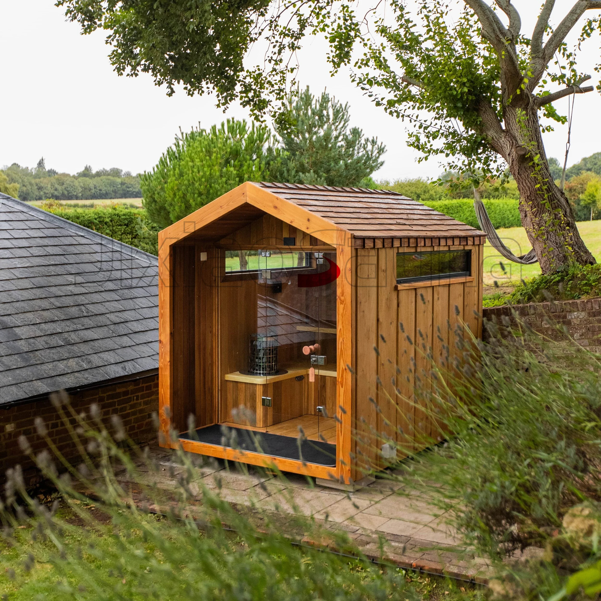 Cedar Steam Room Sauna with Outdoor Garden Layout product image
