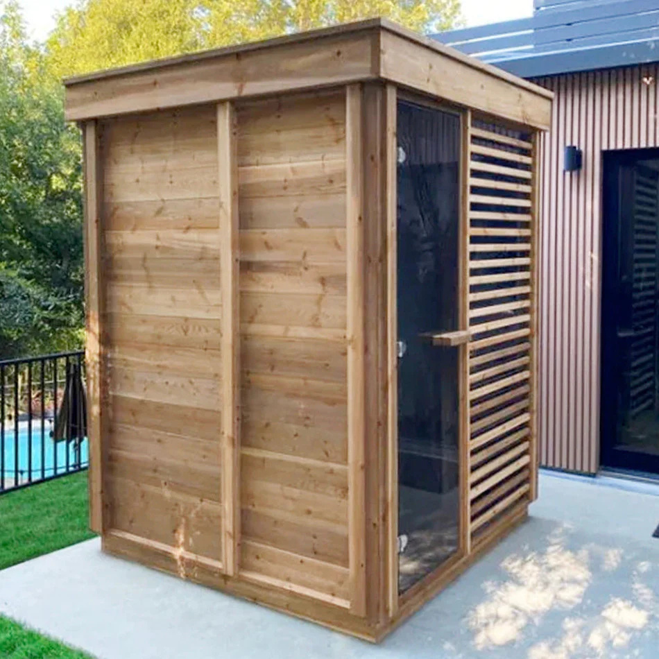 Outdoor Hemlock Steam Cabin Sauna with Trim Detail product image