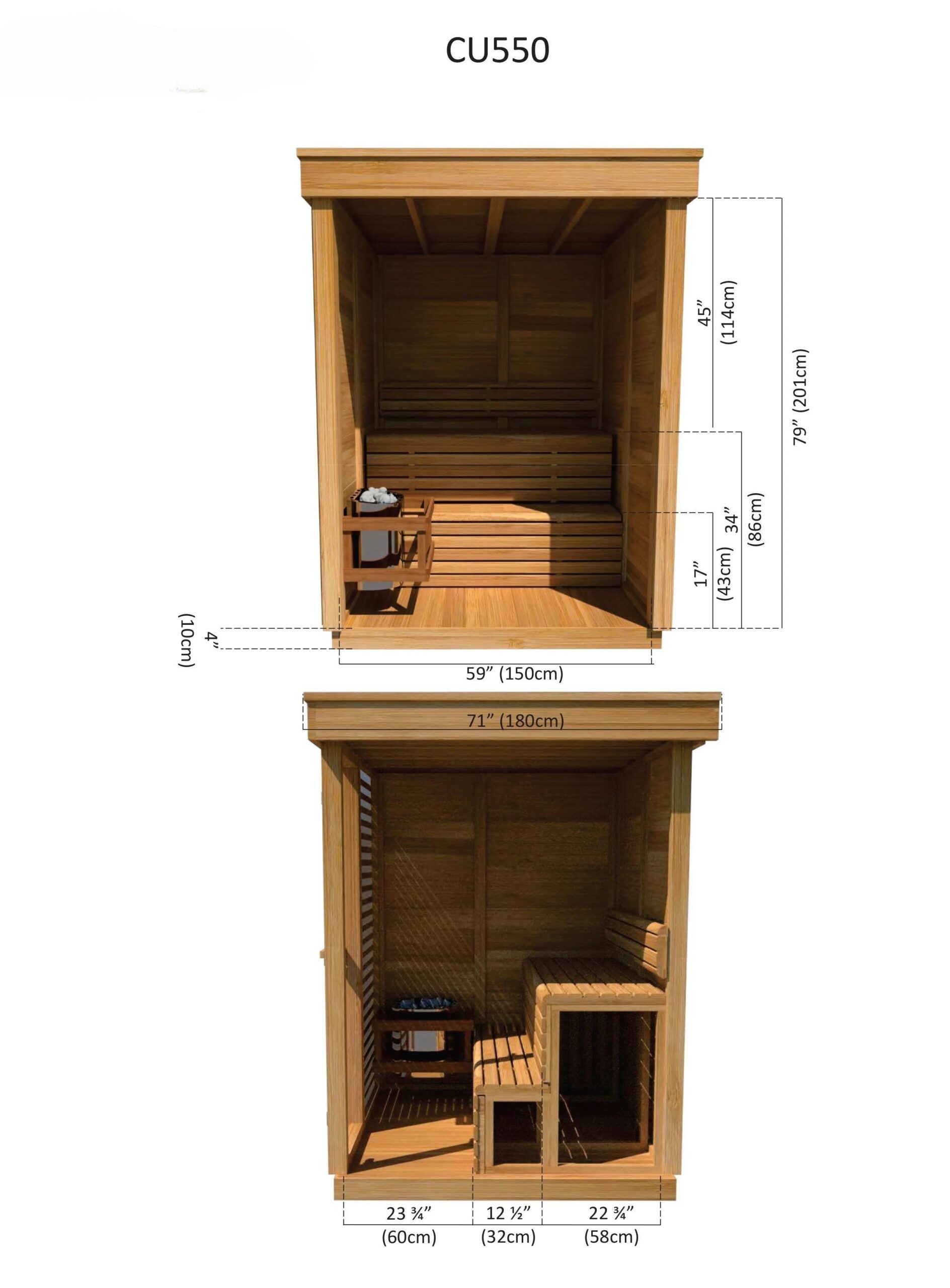 Hemlock Outdoor Steam Sauna CSA-593 Interior view