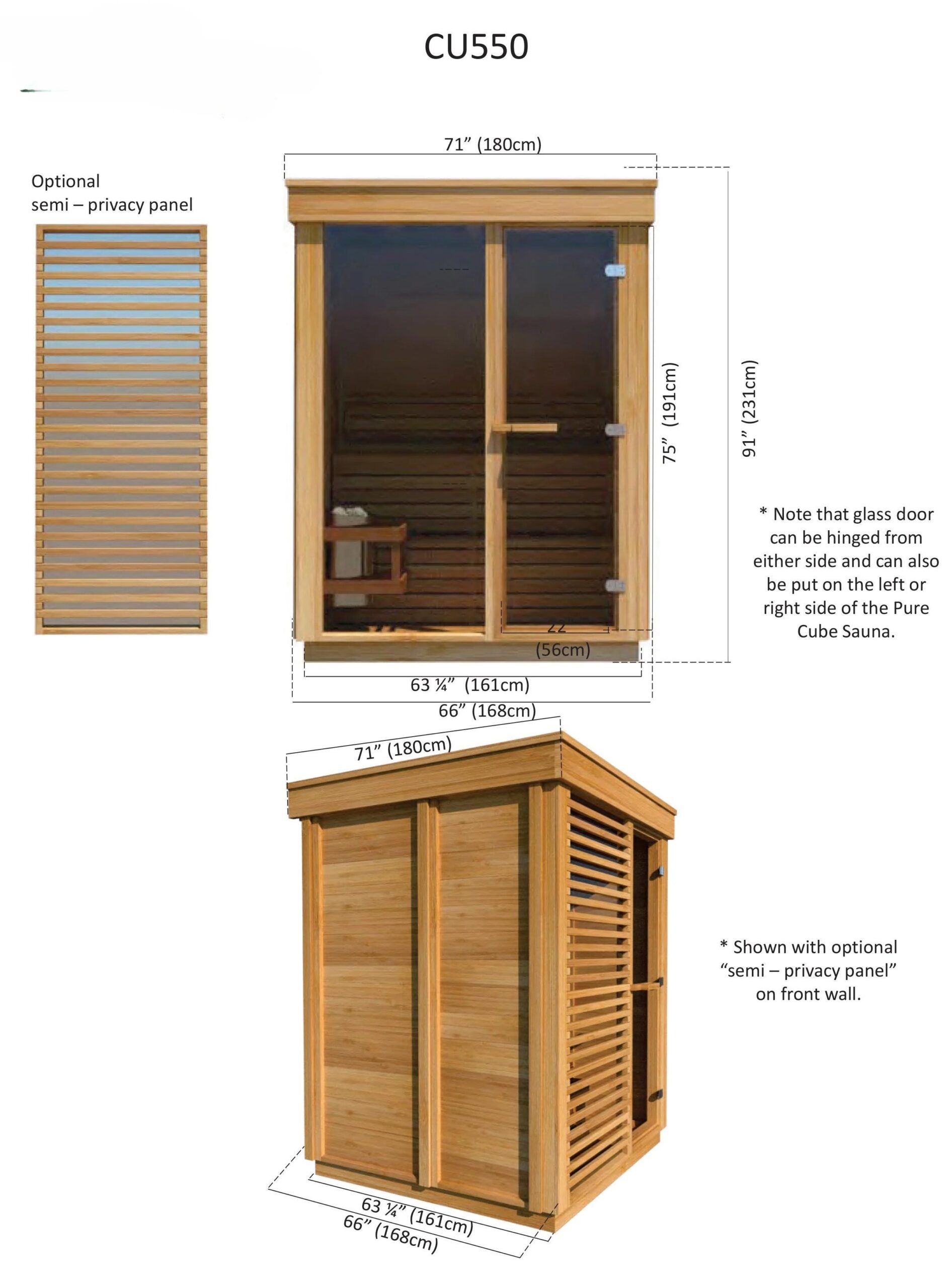 Hemlock Outdoor Steam Sauna CSA-593 Door and glass
