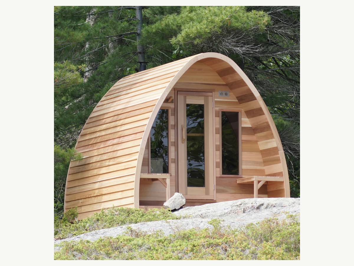 CSauna Cedar Curved Dome Outdoor Dry Steam Far Infrared Sauna Cabin Central Glass Door Side Windows Built-in Entry Benches 4-Person product image