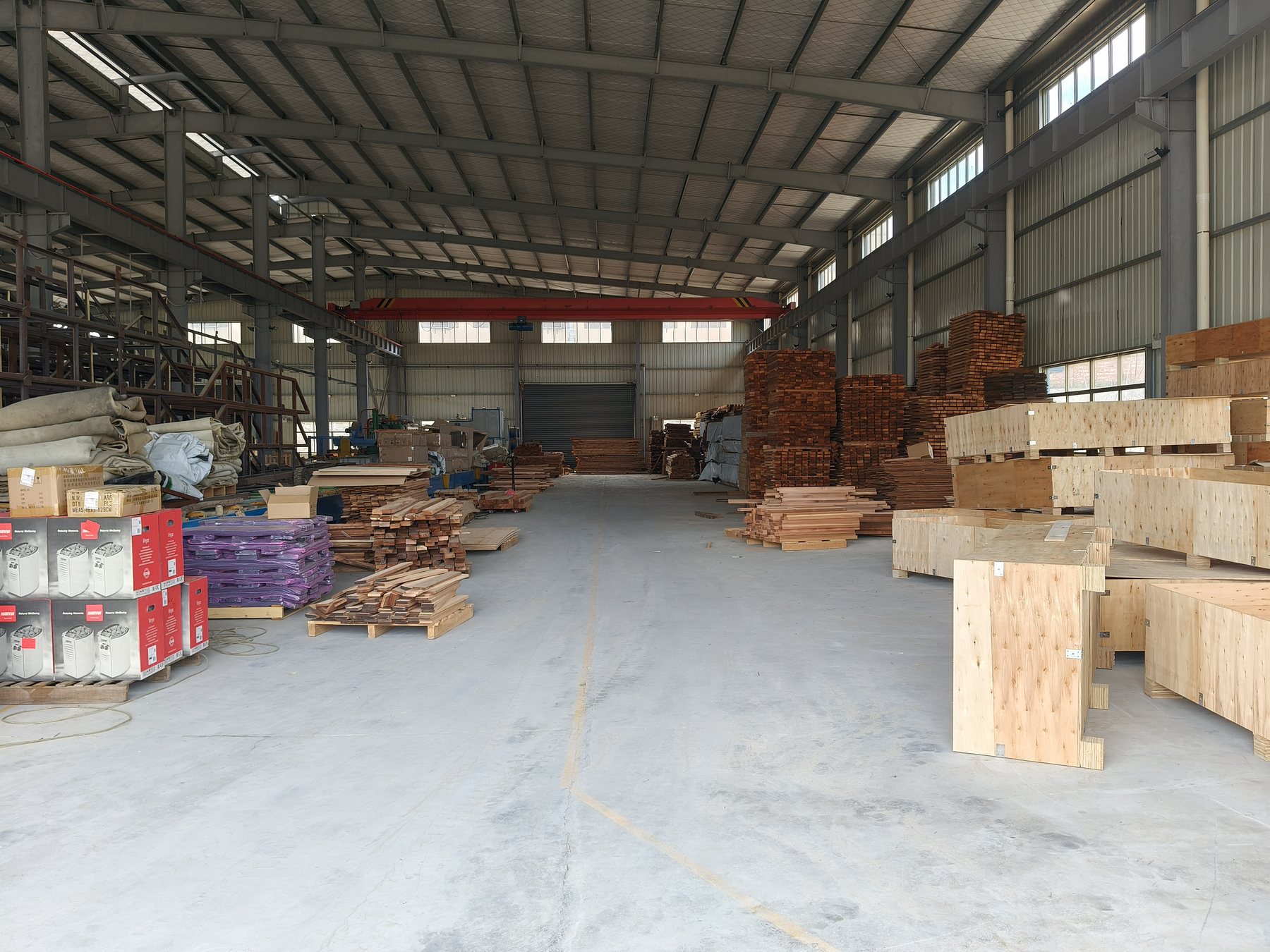 Workshop material storage and packing area