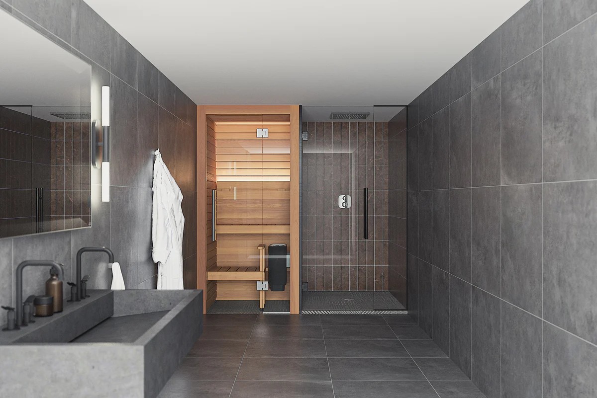 Narrow Indoor Sauna Cabin with Tower Stone Heater and Tiered Seats CSA-560 product view 5