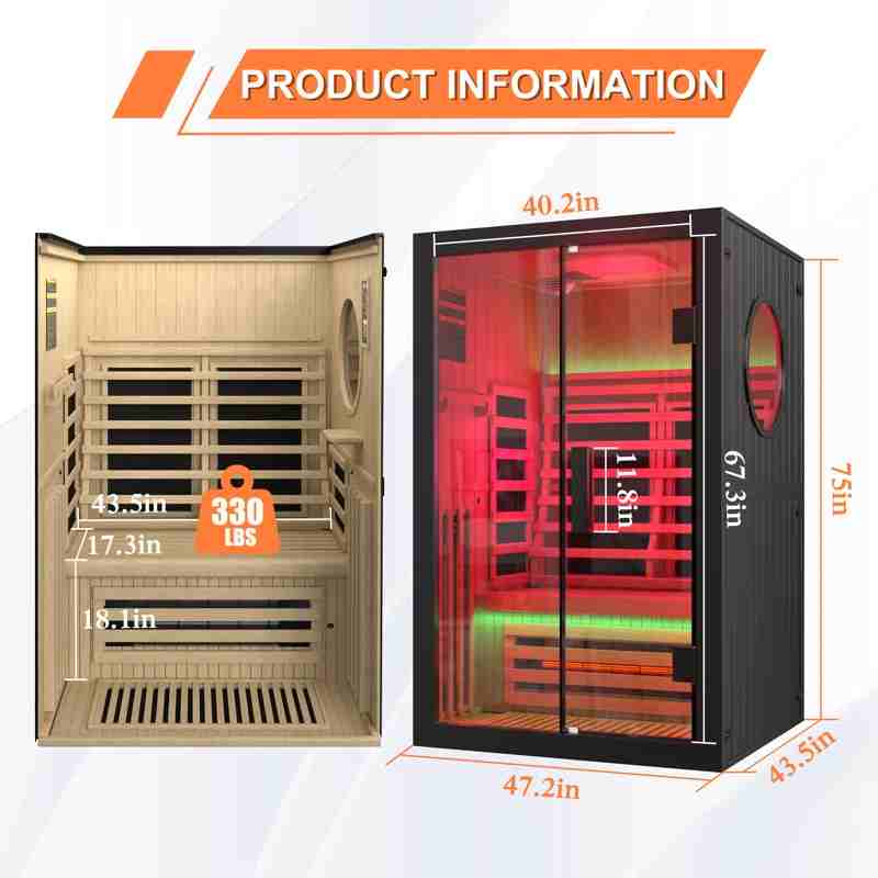 1 Person Solid Wood Far Infrared Sauna for Gym Spa CSA-378 Exterior angle