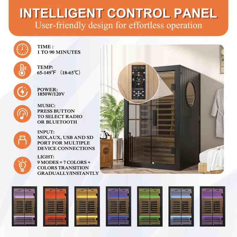 1 Person Solid Wood Far Infrared Sauna for Gym Spa CSA-378 Interior detail