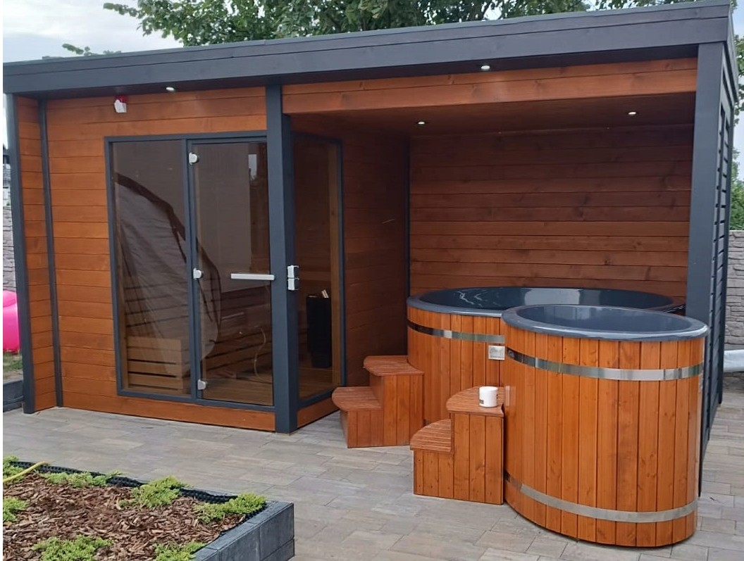 2-in-1 Outdoor Sauna and Hot Tub Wooden Spa House CSA-507 Main view